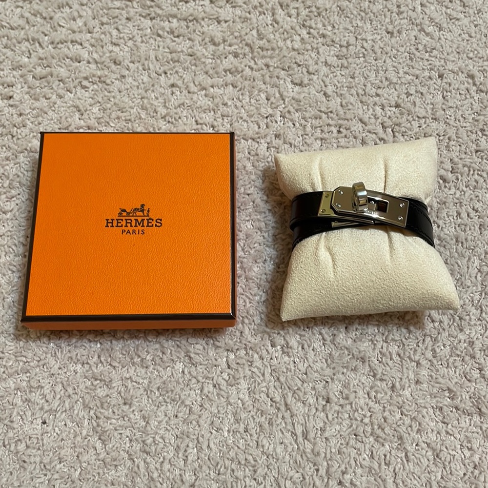 Hermes Kelly Double Tour Box leather black color size small